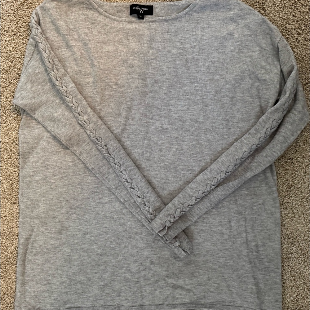 a new day Light Gray Sweater with Braided Sleeve